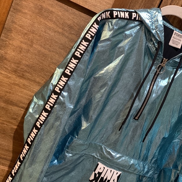 PINK Victoria’s Secret Foil Iridescent Pullover Jacket Light Blue XS/S N… - Picture 5 of 13